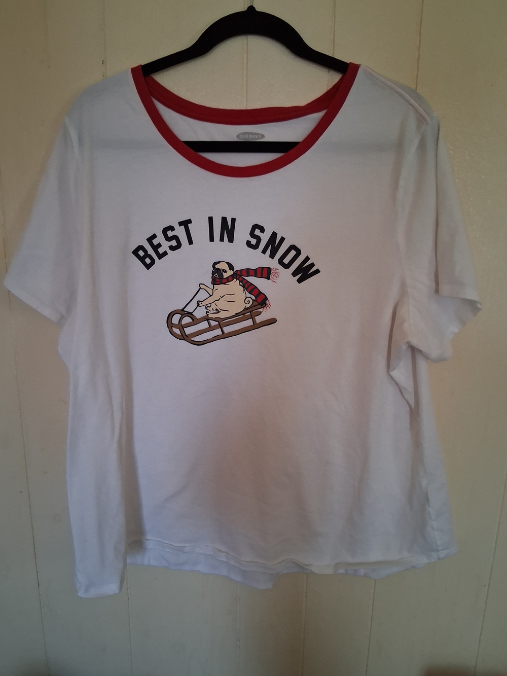 Old Navy White Short Sleeve Tee with Red Trim and Graphic